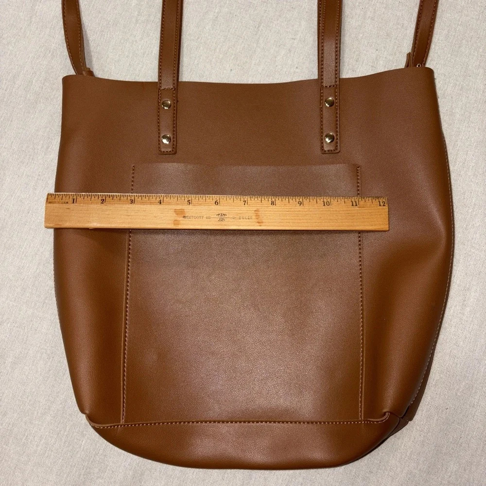 Henny + Lev Danielle tote bag in a cognac brown vegan‎ leather finish Long Strap